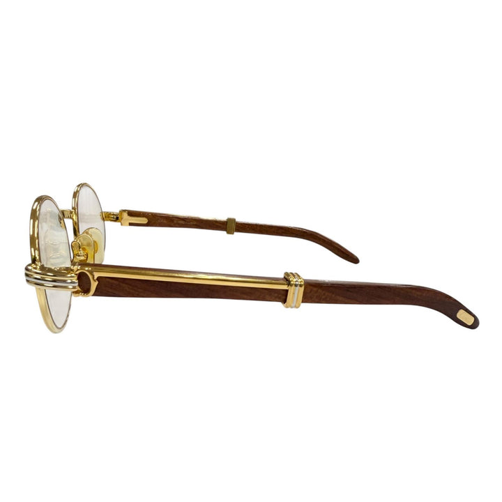 極美品▼Cartier カルティエ ヴィンテージ 51□20 130b トリニティ ウッドテンプル ロゴ金具付き メガネ 眼鏡 アイウェア ゴールド 度入