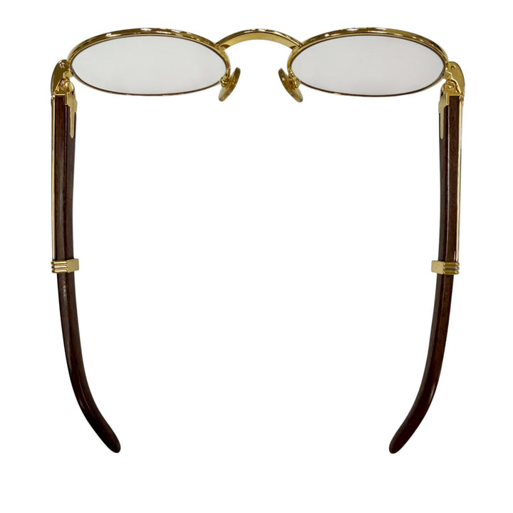 極美品▼Cartier カルティエ ヴィンテージ 51□20 130b トリニティ ウッドテンプル ロゴ金具付き メガネ 眼鏡 アイウェア ゴールド 度入