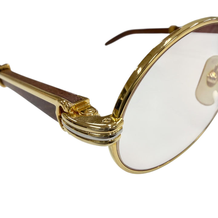 極美品▼Cartier カルティエ ヴィンテージ 51□20 130b トリニティ ウッドテンプル ロゴ金具付き メガネ 眼鏡 アイウェア ゴールド 度入