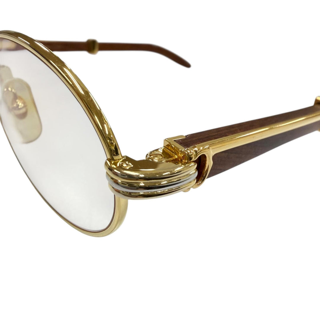 極美品▼Cartier カルティエ ヴィンテージ 51□20 130b トリニティ ウッドテンプル ロゴ金具付き メガネ 眼鏡 アイウェア ゴールド 度入