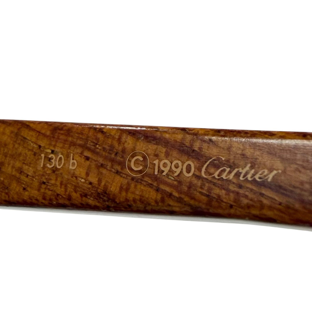 極美品▼Cartier カルティエ ヴィンテージ 51□20 130b トリニティ ウッドテンプル ロゴ金具付き メガネ 眼鏡 アイウェア ゴールド 度入