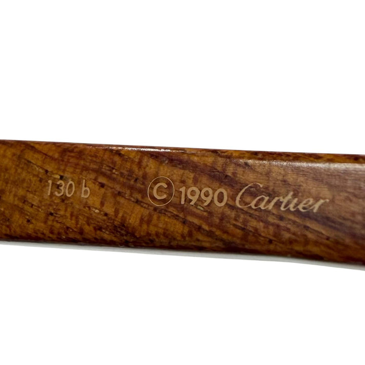 極美品▼Cartier カルティエ ヴィンテージ 51□20 130b トリニティ ウッドテンプル ロゴ金具付き メガネ 眼鏡 アイウェア ゴールド 度入