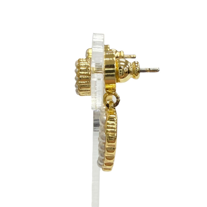 美品△DIOR ディオール フェイクパール CDロゴ ハートモチーフ ピアス アクセサリー フリンジ 両耳用 ゴールド レディース 箱・保存袋付