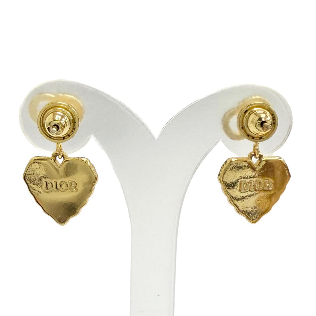 美品△DIOR ディオール フェイクパール CDロゴ ハートモチーフ ピアス アクセサリー フリンジ 両耳用 ゴールド レディース 箱・保存袋付