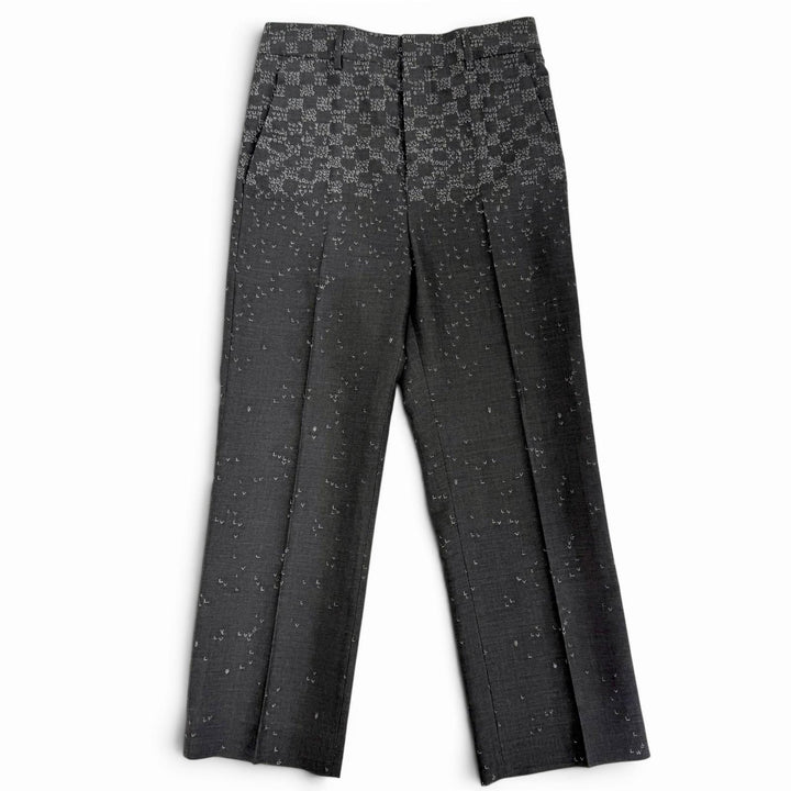 極美品△LOUIS VUITTON ルイヴィトン ウール シルク ダミエ LV スプレッド スラックス パンツ グレー 38 イタリア製 正規品 メンズ