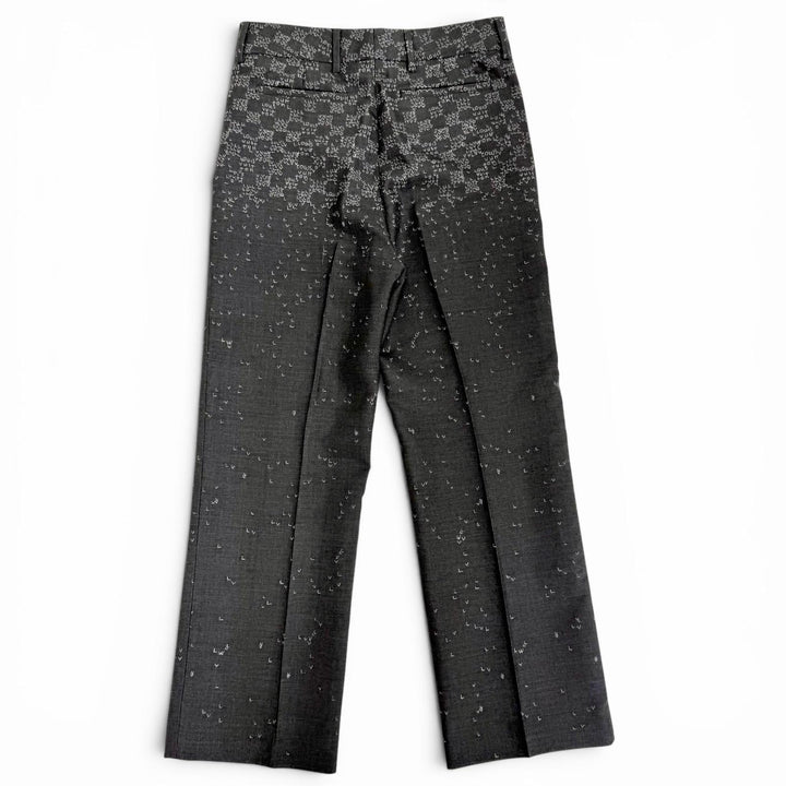極美品△LOUIS VUITTON ルイヴィトン ウール シルク ダミエ LV スプレッド スラックス パンツ グレー 38 イタリア製 正規品 メンズ