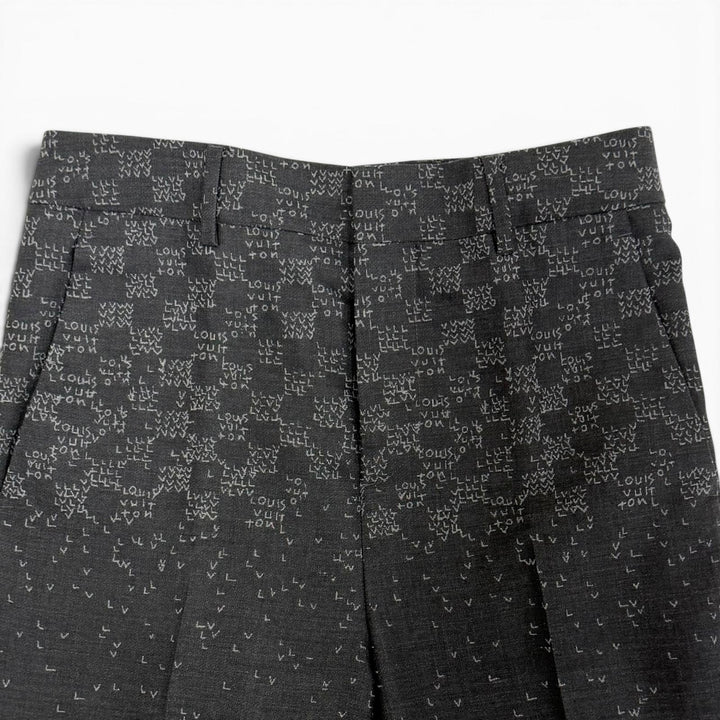 極美品△LOUIS VUITTON ルイヴィトン ウール シルク ダミエ LV スプレッド スラックス パンツ グレー 38 イタリア製 正規品 メンズ