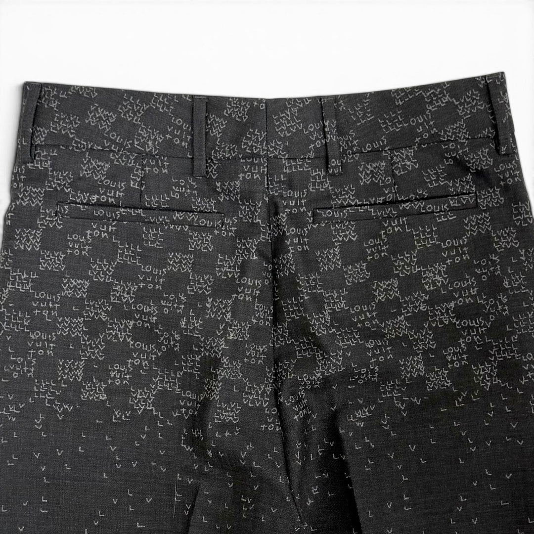 極美品△LOUIS VUITTON ルイヴィトン ウール シルク ダミエ LV スプレッド スラックス パンツ グレー 38 イタリア製 正規品 メンズ