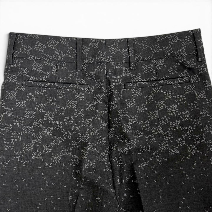 極美品△LOUIS VUITTON ルイヴィトン ウール シルク ダミエ LV スプレッド スラックス パンツ グレー 38 イタリア製 正規品 メンズ