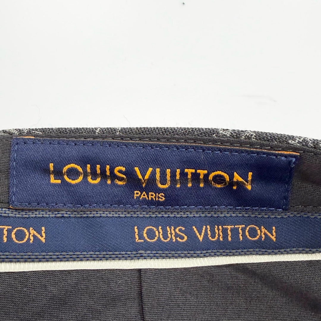 極美品△LOUIS VUITTON ルイヴィトン ウール シルク ダミエ LV スプレッド スラックス パンツ グレー 38 イタリア製 正規品 メンズ