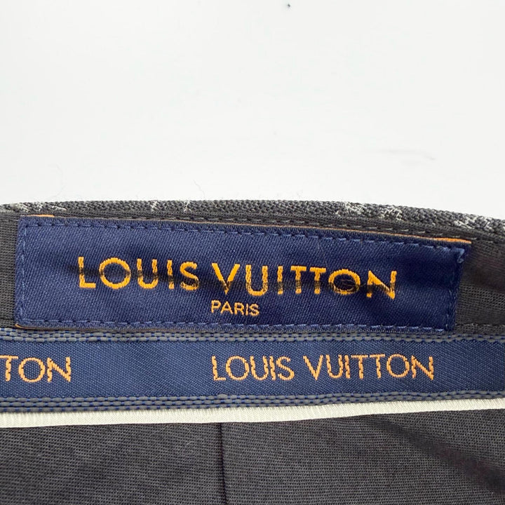 極美品△LOUIS VUITTON ルイヴィトン ウール シルク ダミエ LV スプレッド スラックス パンツ グレー 38 イタリア製 正規品 メンズ