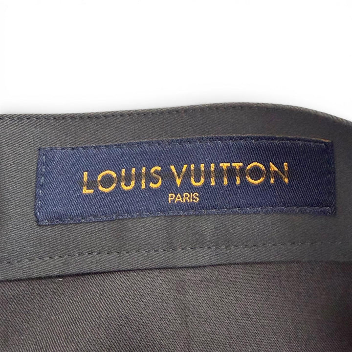 極美品△LOUIS VUITTON ルイヴィトン テクニカルコットン ダミエボタン LVロゴZIPTOP ダメージ加工 ルーズカーゴパンツ グレー 38 正規品
