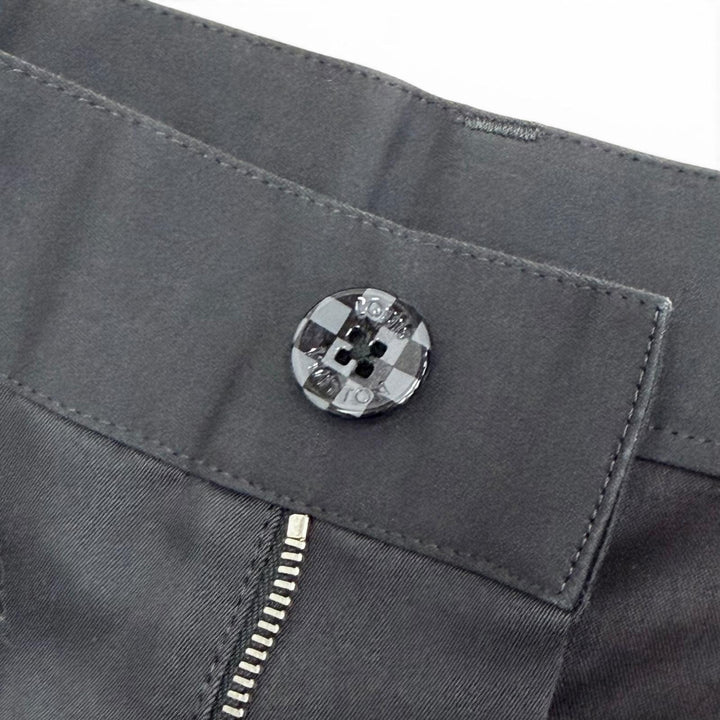 極美品△LOUIS VUITTON ルイヴィトン テクニカルコットン ダミエボタン LVロゴZIPTOP ダメージ加工 ルーズカーゴパンツ グレー 38 正規品