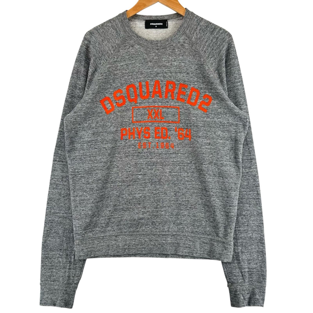 美品▲DSQUARED2 ディースクエアード S74GU0176 コットン100% ロゴプリント クルーネック スウェット グレー S イタリア製 正規品 メンズ