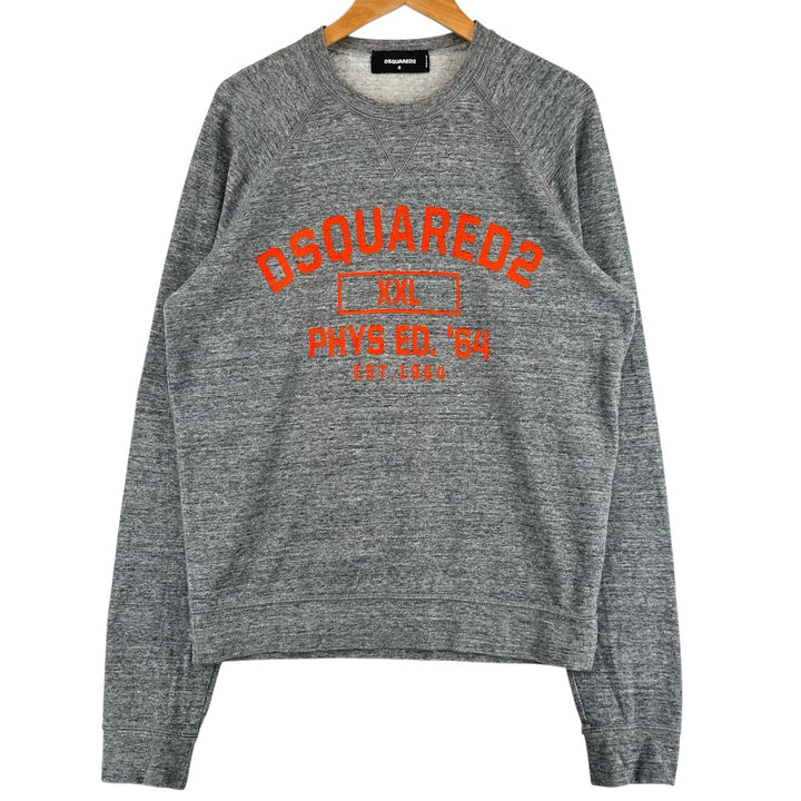 美品▲DSQUARED2 ディースクエアード S74GU0176 コットン100% ロゴプリント クルーネック スウェット グレー S イタリア製 正規品 メンズ