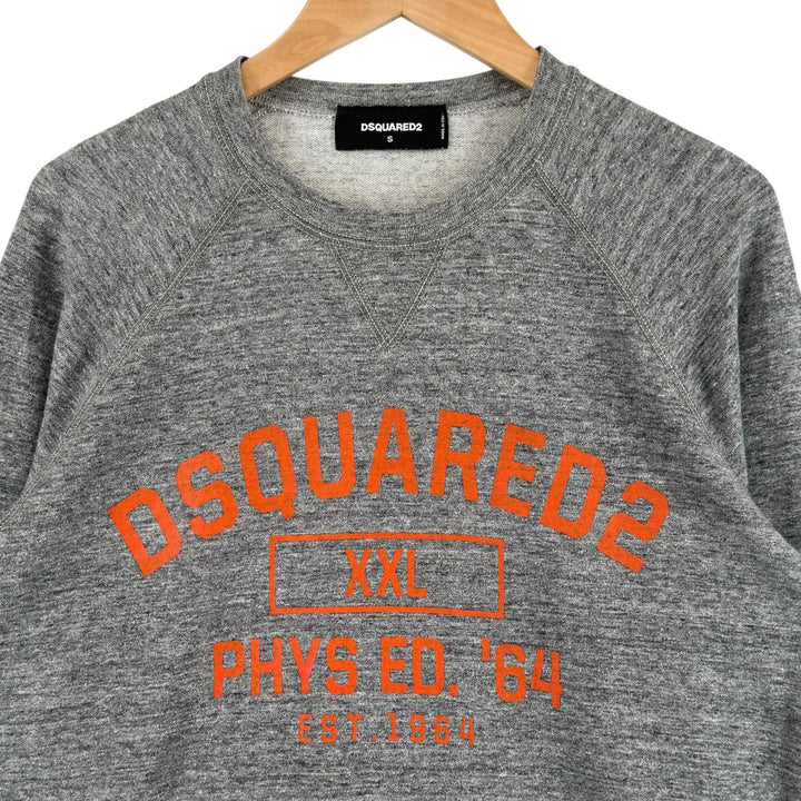 美品▲DSQUARED2 ディースクエアード S74GU0176 コットン100% ロゴプリント クルーネック スウェット グレー S イタリア製 正規品 メンズ