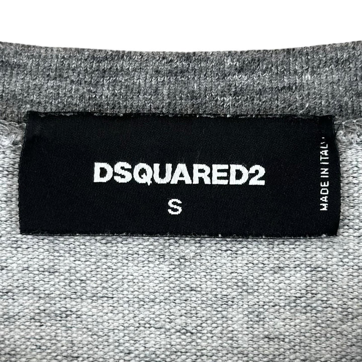美品▲DSQUARED2 ディースクエアード S74GU0176 コットン100% ロゴプリント クルーネック スウェット グレー S イタリア製 正規品 メンズ