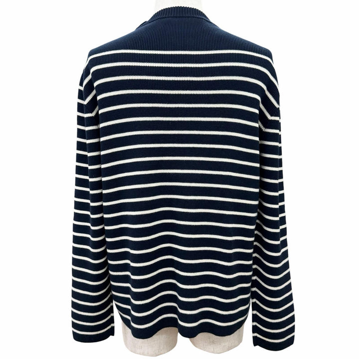 極美品△VALENTINO ヴァレンティノ 25SS 6V3KC33MAR6 コットン100% ロゴボタン ボーダー柄 長袖 ニット ネイビー ホワイト L 伊製 正規品