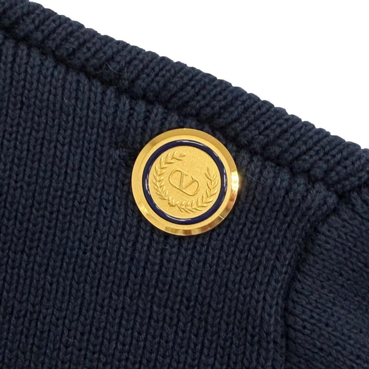 極美品△VALENTINO ヴァレンティノ 25SS 6V3KC33MAR6 コットン100% ロゴボタン ボーダー柄 長袖 ニット ネイビー ホワイト L 伊製 正規品