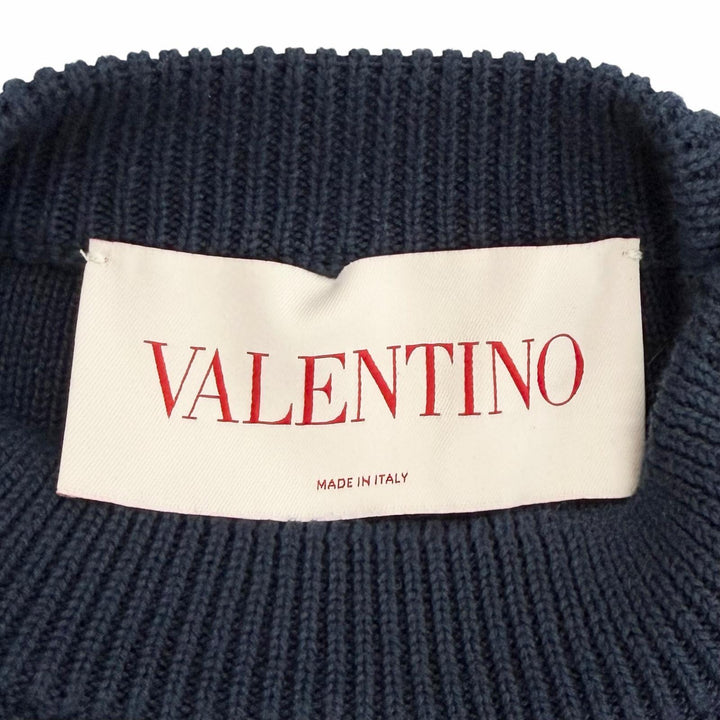 極美品△VALENTINO ヴァレンティノ 25SS 6V3KC33MAR6 コットン100% ロゴボタン ボーダー柄 長袖 ニット ネイビー ホワイト L 伊製 正規品