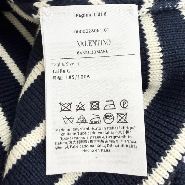 極美品△VALENTINO ヴァレンティノ 25SS 6V3KC33MAR6 コットン100% ロゴボタン ボーダー柄 長袖 ニット ネイビー ホワイト L 伊製 正規品