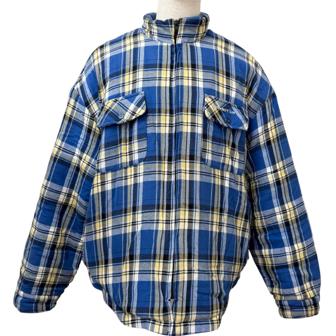 美品□PROJECT GR プロジェクト ジーアール 22AW コットン100％ チェック柄 フランネル 中綿入り ブルゾンジャケット ブルー 1 メンズ