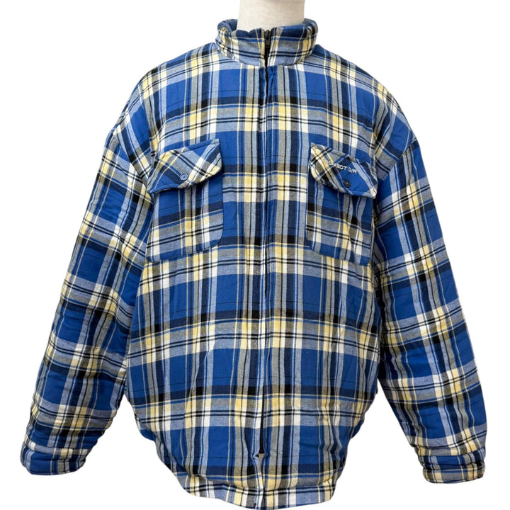 美品□PROJECT GR プロジェクト ジーアール 22AW コットン100％ チェック柄 フランネル 中綿入り ブルゾンジャケット ブルー 1 メンズ