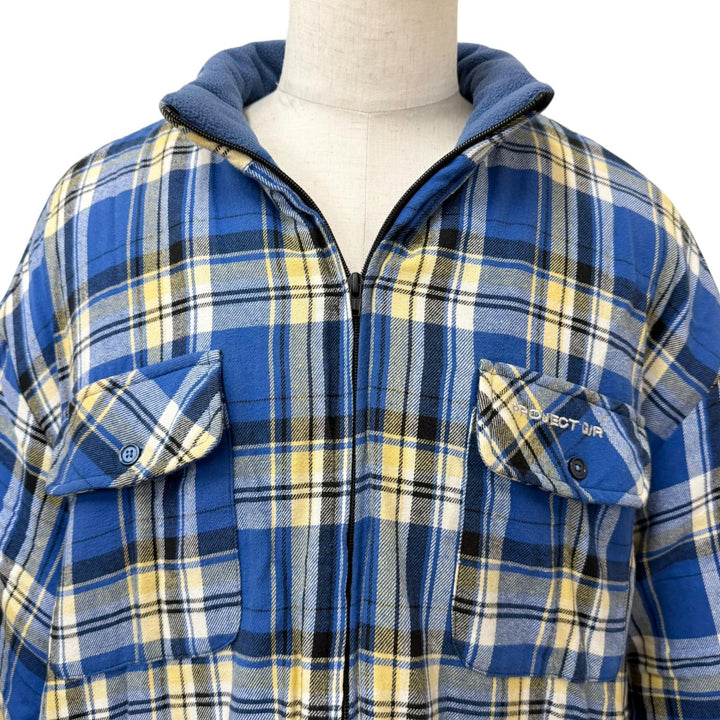 美品□PROJECT GR プロジェクト ジーアール 22AW コットン100％ チェック柄 フランネル 中綿入り ブルゾンジャケット ブルー 1 メンズ