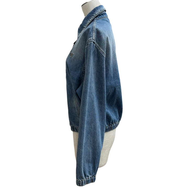 未使用品★PRADA プラダ 26SS GFB337 コットン100％ トライアングルロゴ エイジング加工 ZIP UP デニムジャケット インディゴ 38 正規品