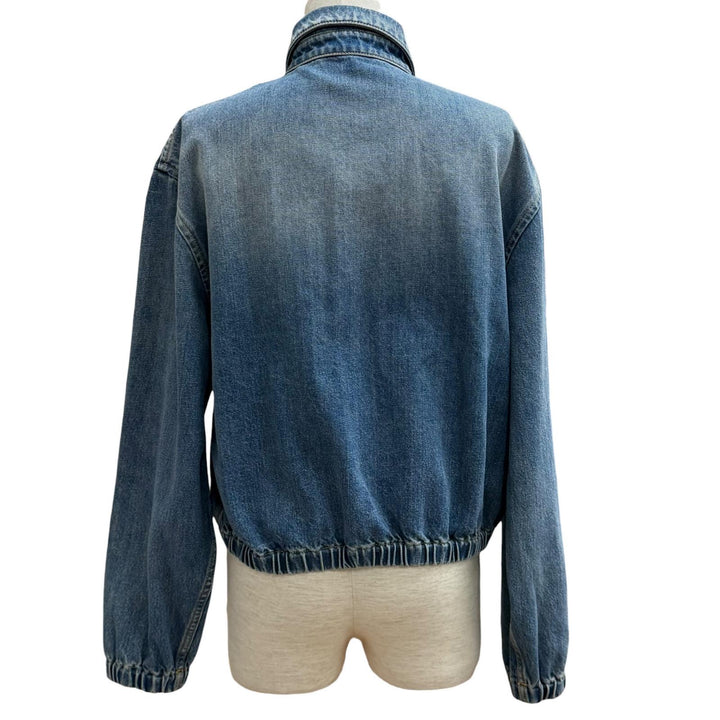 未使用品★PRADA プラダ 26SS GFB337 コットン100％ トライアングルロゴ エイジング加工 ZIP UP デニムジャケット インディゴ 38 正規品