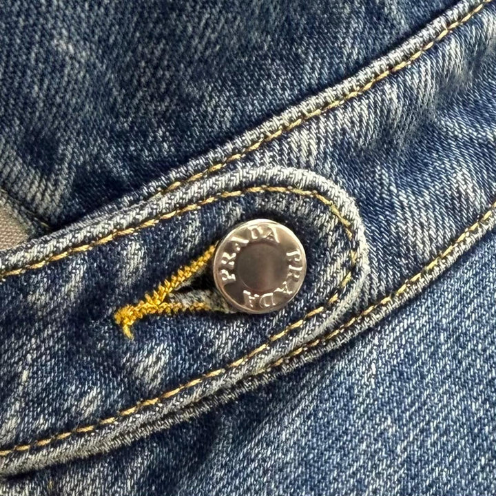 未使用品★PRADA プラダ 26SS GFB337 コットン100％ トライアングルロゴ エイジング加工 ZIP UP デニムジャケット インディゴ 38 正規品