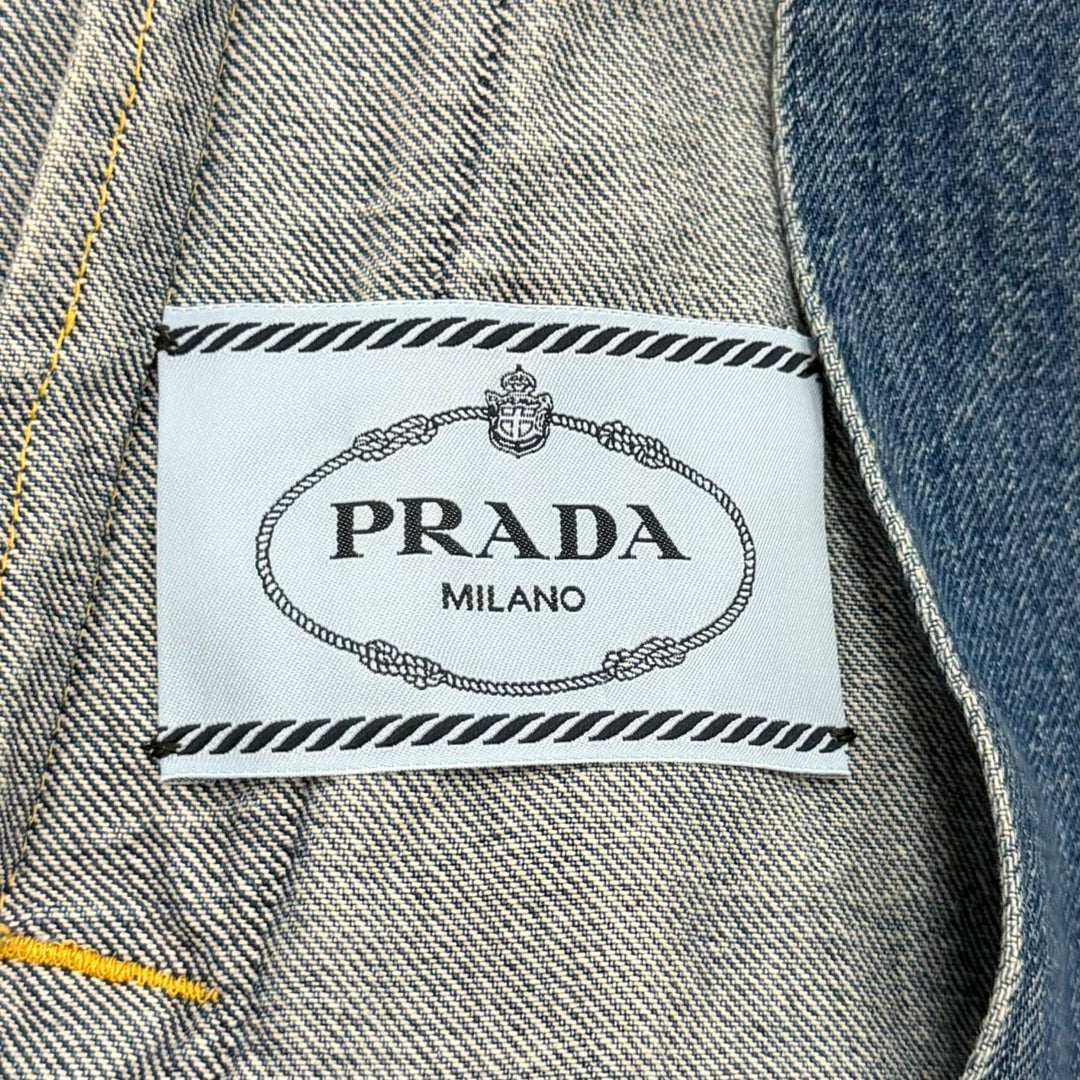 未使用品★PRADA プラダ 26SS GFB337 コットン100％ トライアングルロゴ エイジング加工 ZIP UP デニムジャケット インディゴ 38 正規品
