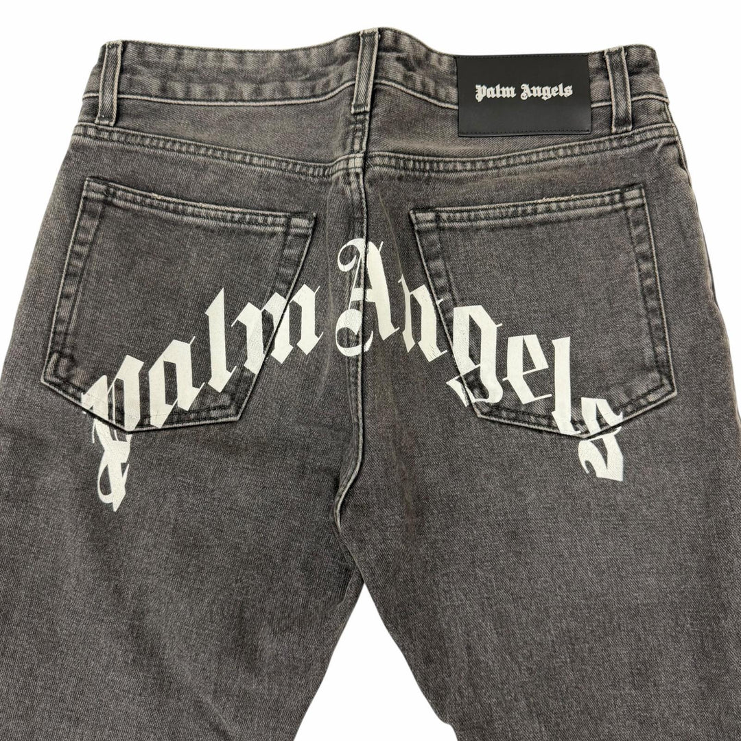 【ドンドン見直し】美品□PALM ANGELS パームエンジェルス PMYA012C99DEN001 ロゴプリント デニムパンツ グレー 29 イタリア製 正規品