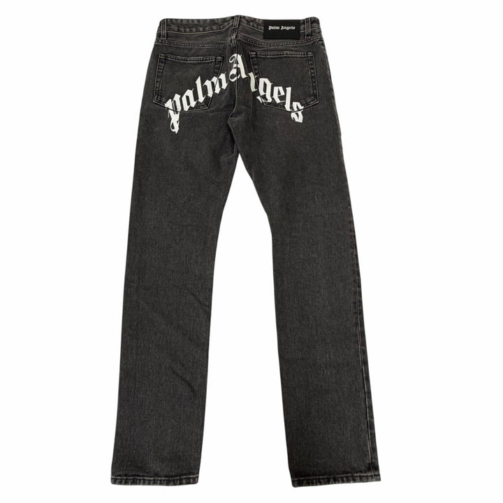 【ドンドン見直し】美品□PALM ANGELS パームエンジェルス PMYA012C99DEN001 ロゴプリント デニムパンツ グレー 29 イタリア製 正規品