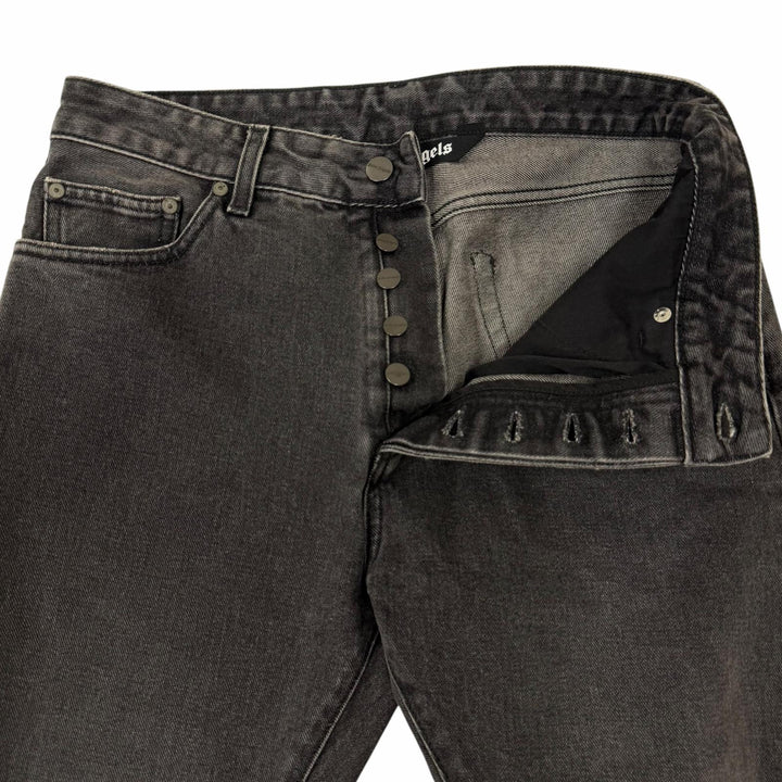 【ドンドン見直し】美品□PALM ANGELS パームエンジェルス PMYA012C99DEN001 ロゴプリント デニムパンツ グレー 29 イタリア製 正規品
