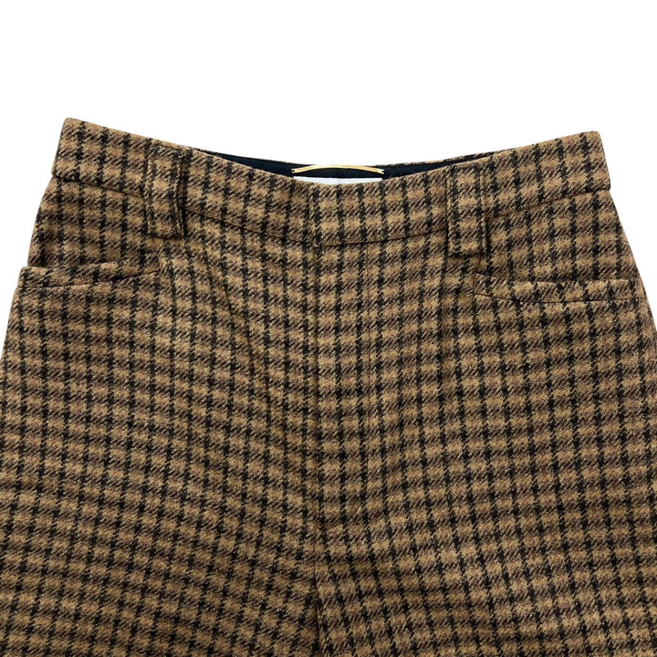 極美品▲SAINT LAURENT PARIS サンローランパリ 22SS 661318 ウール100％ チェック ハーフ パンツ ブラウン IT 36 正規品 レディース