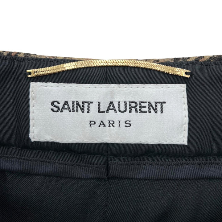 極美品▲SAINT LAURENT PARIS サンローランパリ 22SS 661318 ウール100％ チェック ハーフ パンツ ブラウン IT 36 正規品 レディース