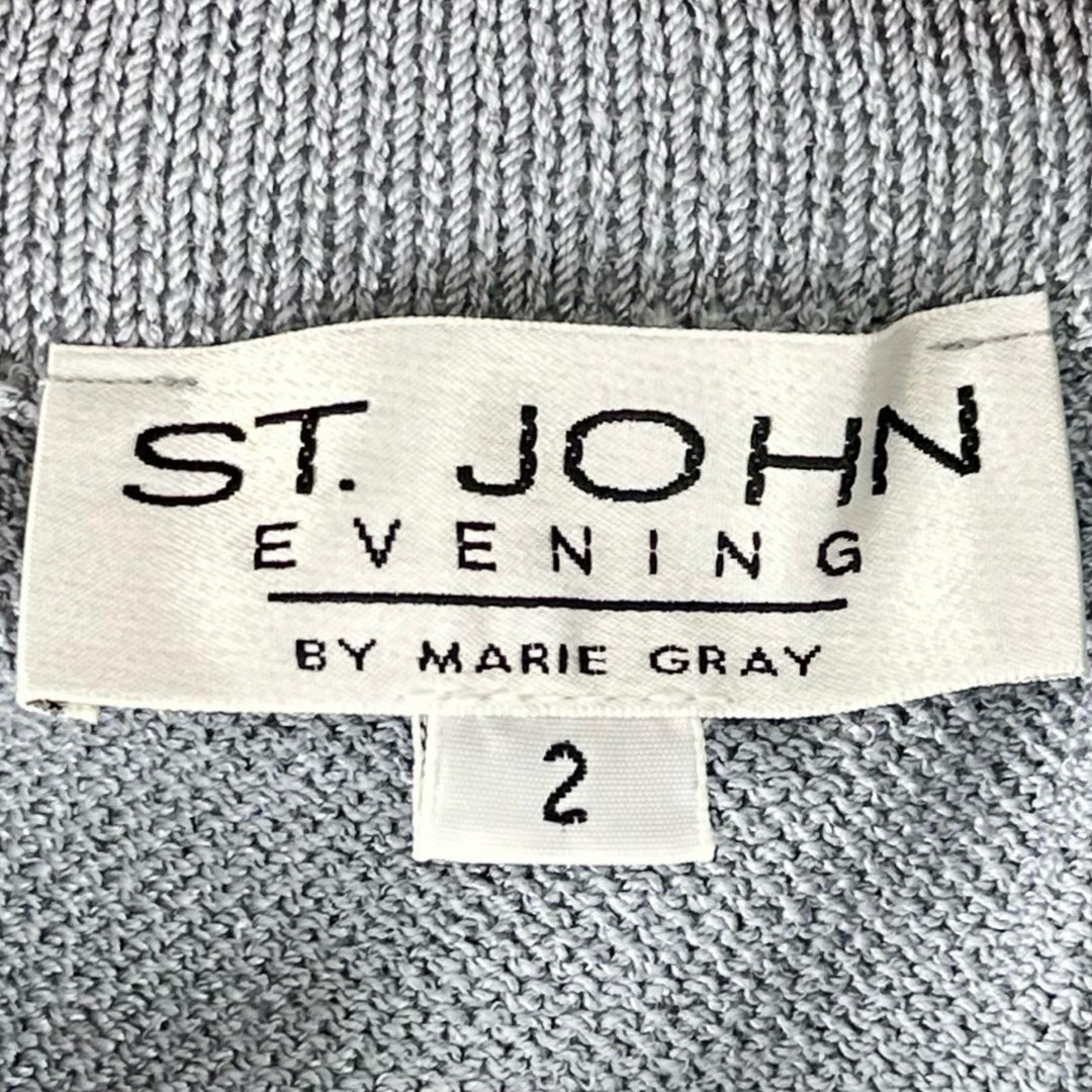 美品▲St. John セントジョン ラインストーン スタンドカラー ジャケット スカート セットアップ ライトブルー 2 USA製 正規品 レディース
