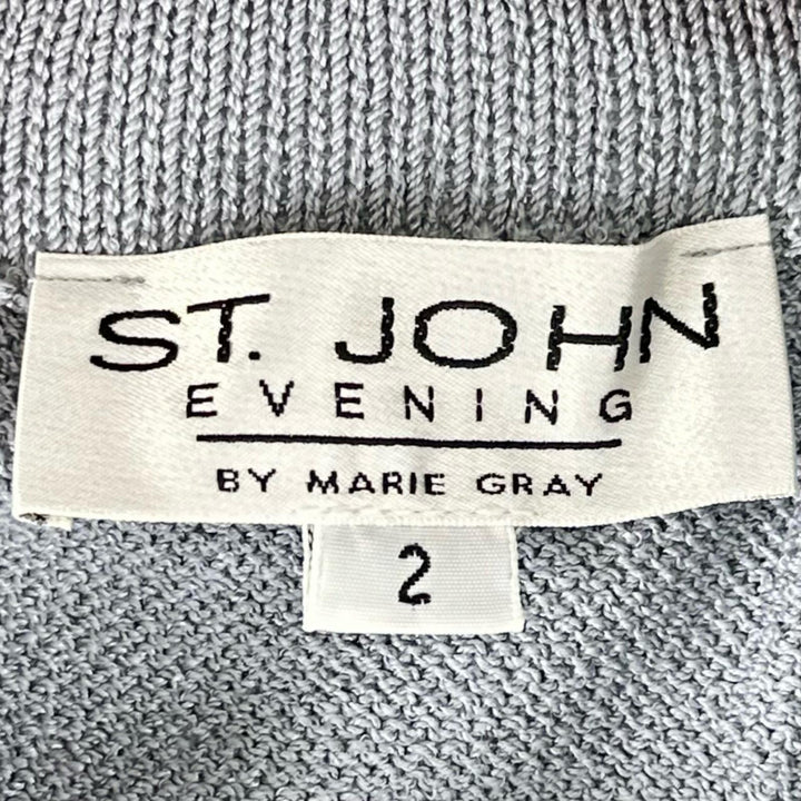 美品▲St. John セントジョン ラインストーン スタンドカラー ジャケット スカート セットアップ ライトブルー 2 USA製 正規品 レディース