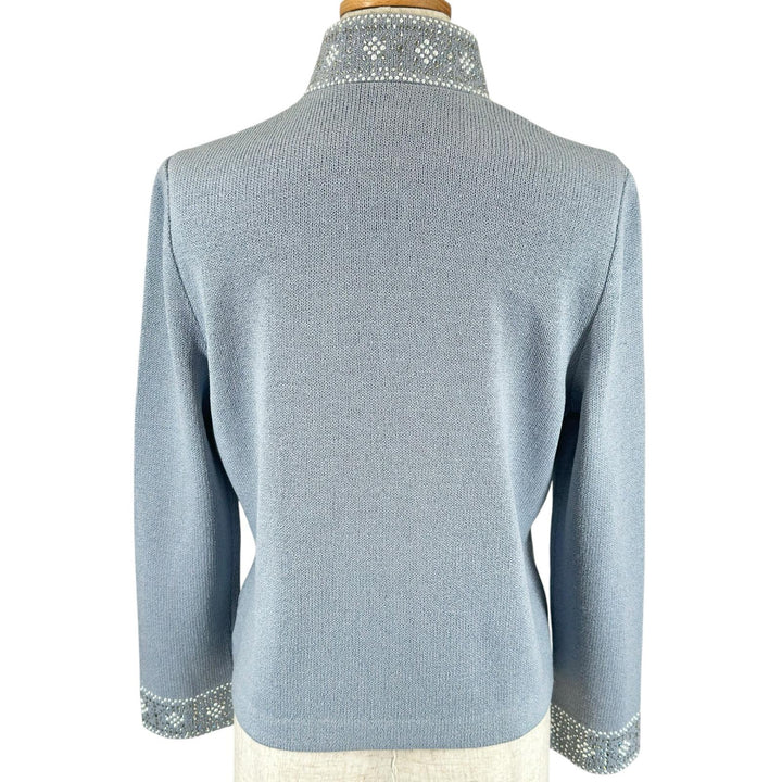 美品▲St. John セントジョン ラインストーン スタンドカラー ジャケット スカート セットアップ ライトブルー 2 USA製 正規品 レディース