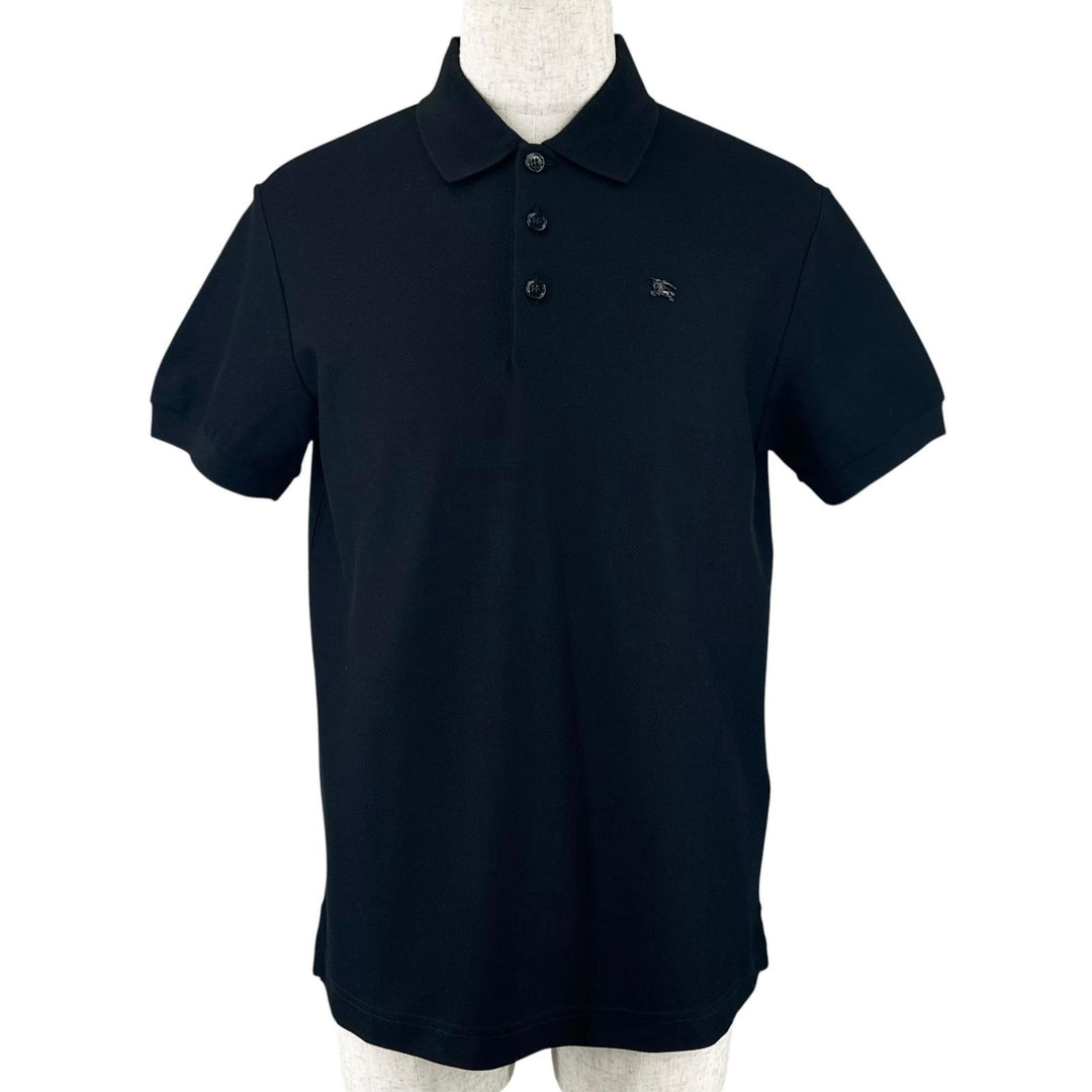 美品▲BURBERRY バーバリー 8116183 コットン100% 馬上の騎士 ロゴ金具 ロゴボタン 半袖ポロシャツ 黒 L ポルトガル製 正規品 メンズ