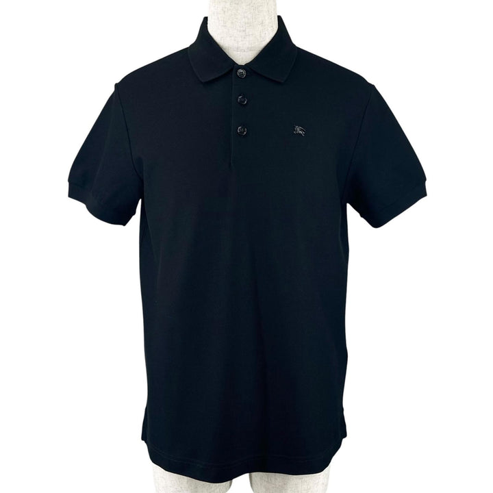 美品▲BURBERRY バーバリー 8116183 コットン100% 馬上の騎士 ロゴ金具 ロゴボタン 半袖ポロシャツ 黒 L ポルトガル製 正規品 メンズ