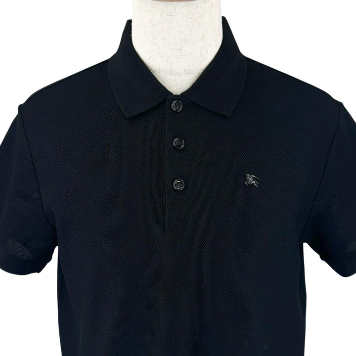 美品▲BURBERRY バーバリー 8116183 コットン100% 馬上の騎士 ロゴ金具 ロゴボタン 半袖ポロシャツ 黒 L ポルトガル製 正規品 メンズ