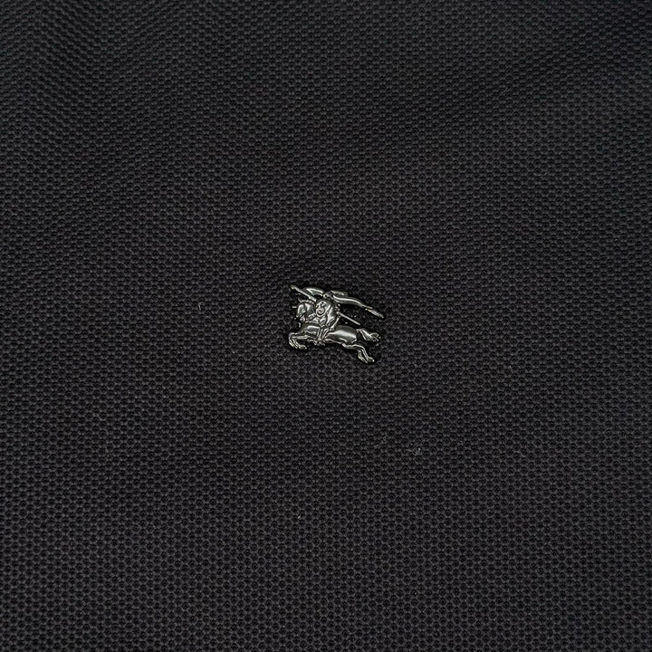 美品▲BURBERRY バーバリー 8116183 コットン100% 馬上の騎士 ロゴ金具 ロゴボタン 半袖ポロシャツ 黒 L ポルトガル製 正規品 メンズ