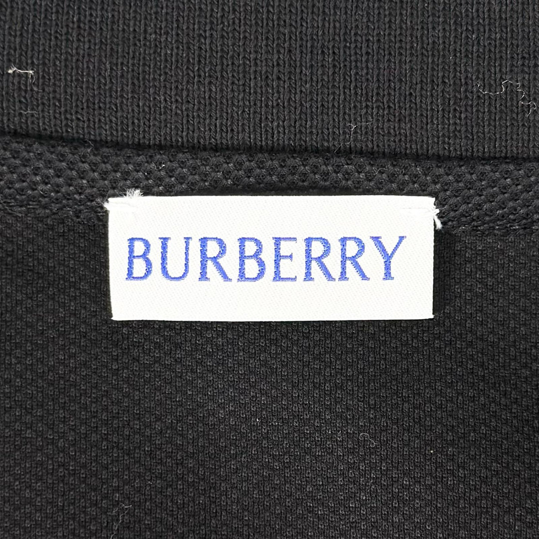 美品▲BURBERRY バーバリー 8116183 コットン100% 馬上の騎士 ロゴ金具 ロゴボタン 半袖ポロシャツ 黒 L ポルトガル製 正規品 メンズ
