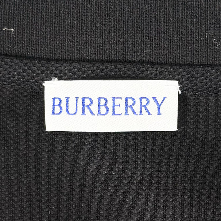 美品▲BURBERRY バーバリー 8116183 コットン100% 馬上の騎士 ロゴ金具 ロゴボタン 半袖ポロシャツ 黒 L ポルトガル製 正規品 メンズ