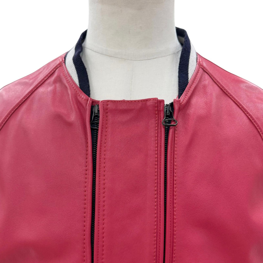 美品□LANVIN ランバン 14AW RMLF0003H14 ラムレザー ルカ・オッセンドライバー ボンバージャケット ルビーレッド 48 イタリア製 正規品
