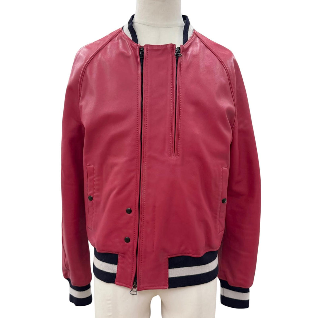 美品□LANVIN ランバン 14AW RMLF0003H14 ラムレザー ルカ・オッセンドライバー ボンバージャケット ルビーレッド 48 イタリア製 正規品