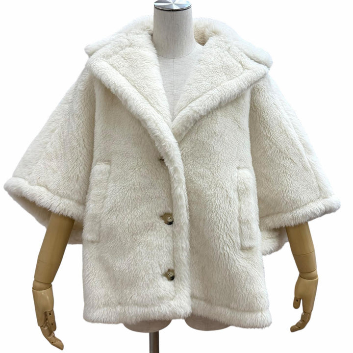 極美品★Max Mara マックスマーラ 2023年製 24147311416 テディベア アルパカ ウール混 ケープ ポンチョ 白 SM 正規品 ガーメント付