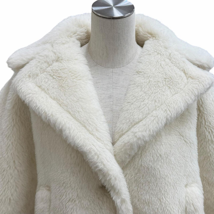 極美品★Max Mara マックスマーラ 2023年製 24147311416 テディベア アルパカ ウール混 ケープ ポンチョ 白 SM 正規品 ガーメント付